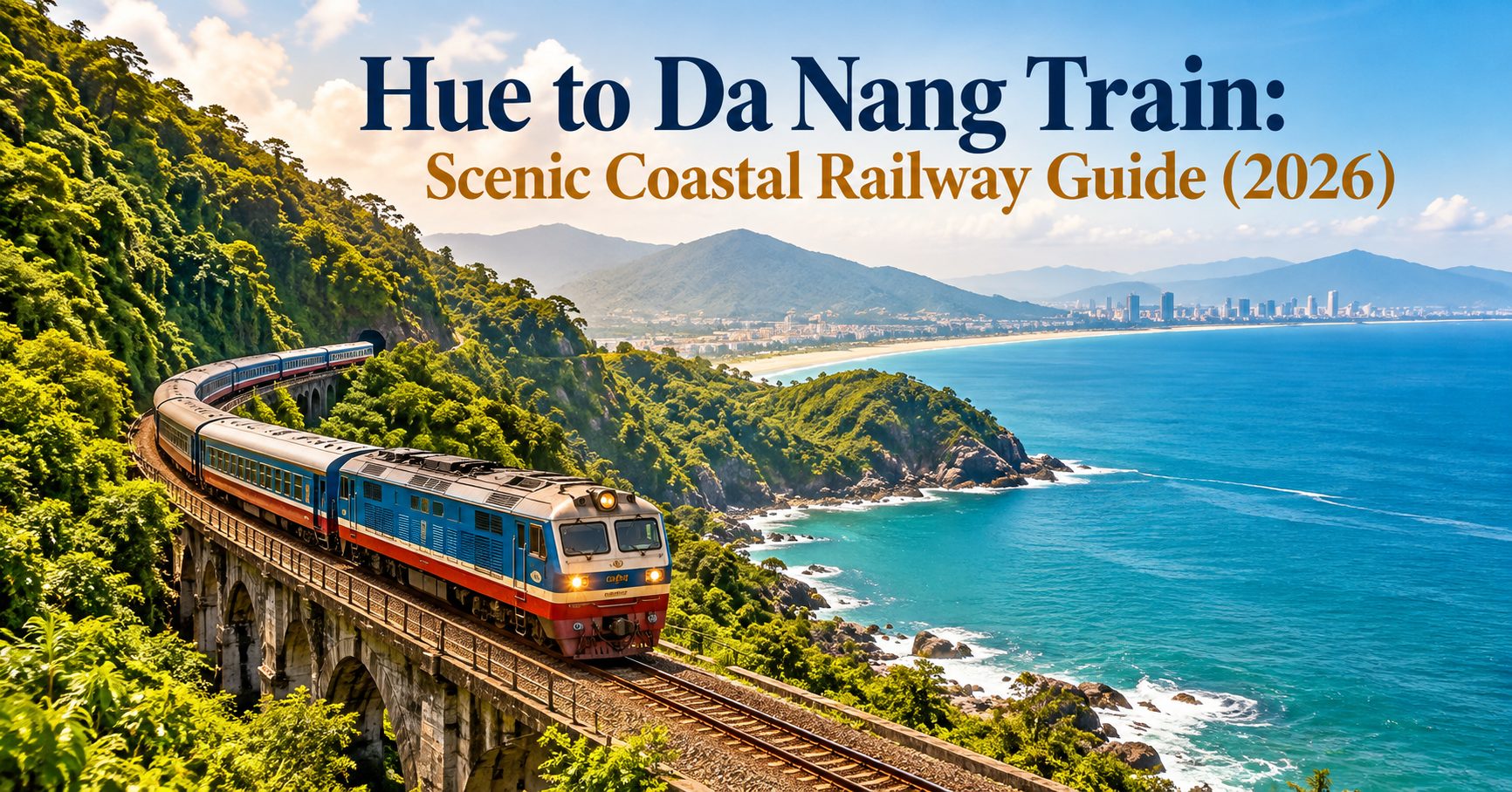 Hue to Da Nang train crossing the scenic Hai Van Pass railway in Central Vietnam.