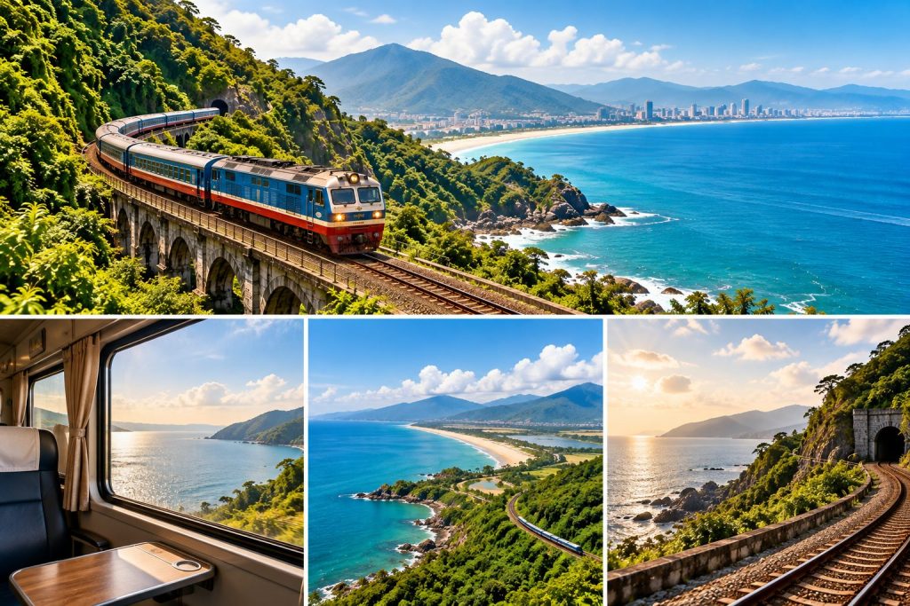 Hue to Da Nang train winding above Lang Co Bay on the Hai Van Pass.