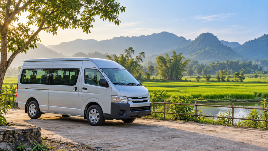 Shared minibus in the countryside near the route to My Son Sanctuary