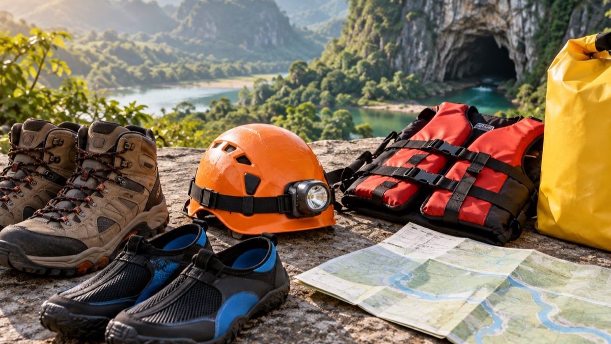 Equipment for a Paradise Cave and Dark Cave day tour