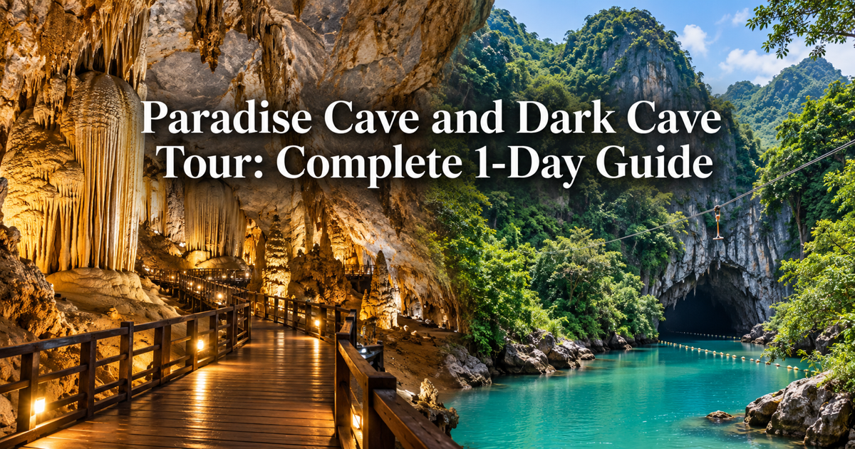 Illustration of Paradise Cave and Dark Cave tour, with the guide title