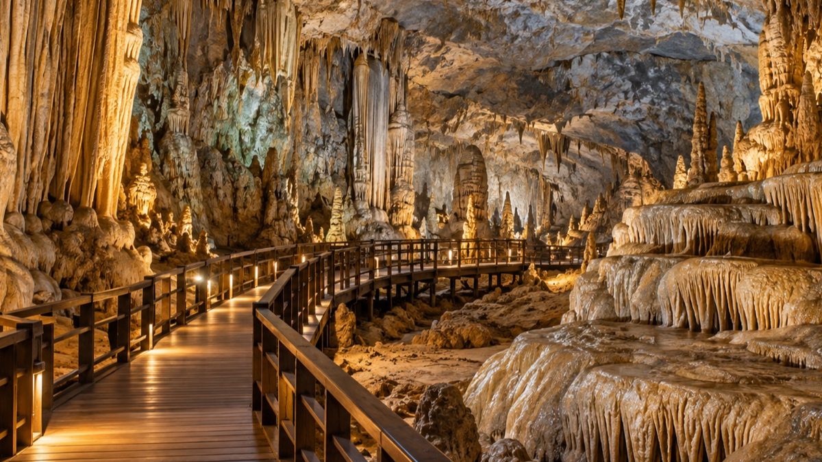 Protected limestone formations in Phong Nha cave